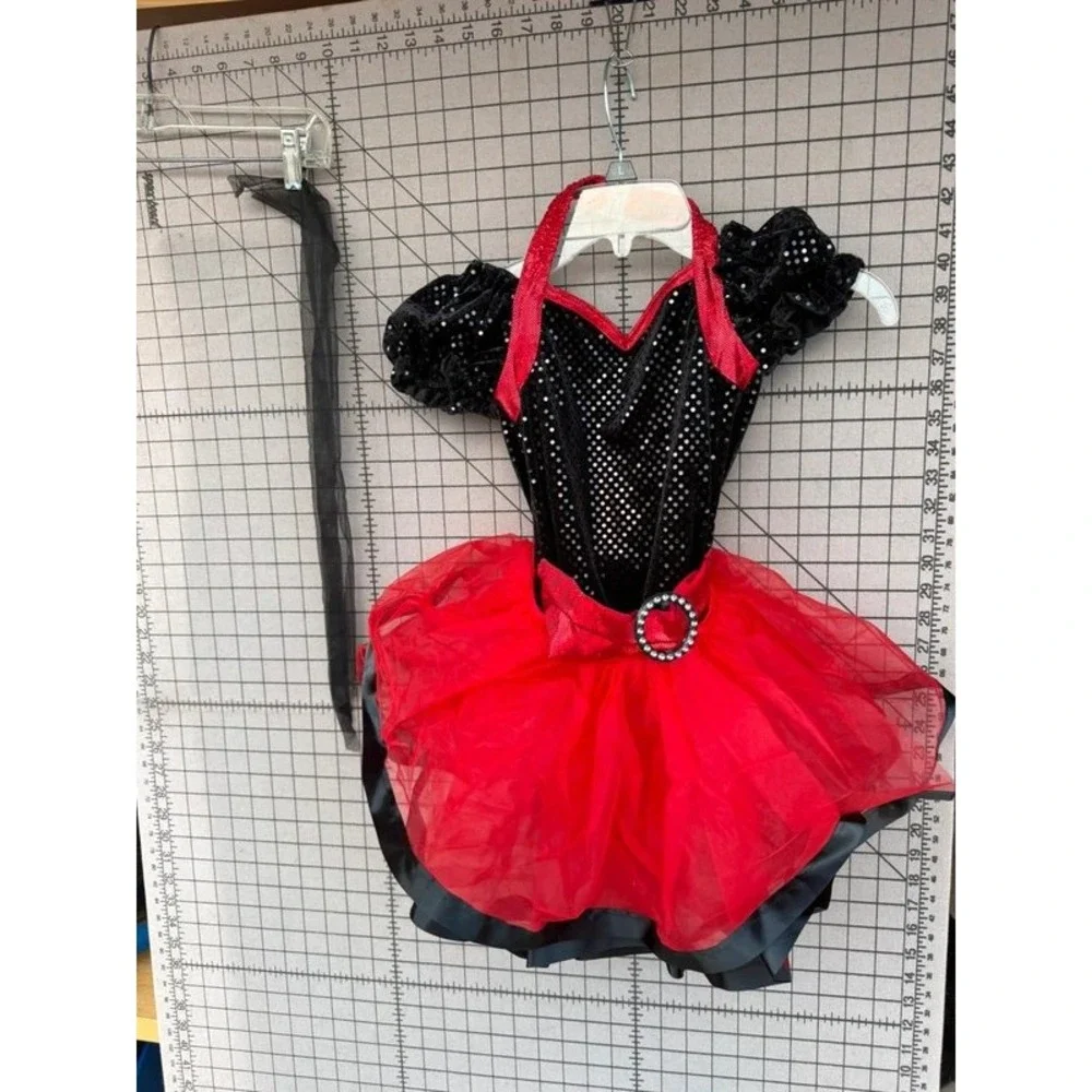 Black Red Sequin Dance Leotard Tutu or Costume